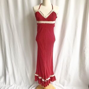 Vintage Maje polka dot halter lace detail dress S